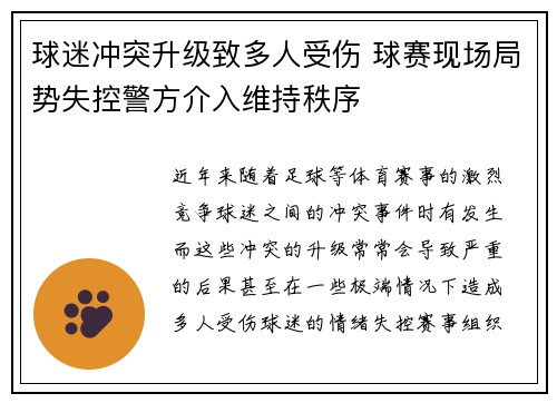 球迷冲突升级致多人受伤 球赛现场局势失控警方介入维持秩序